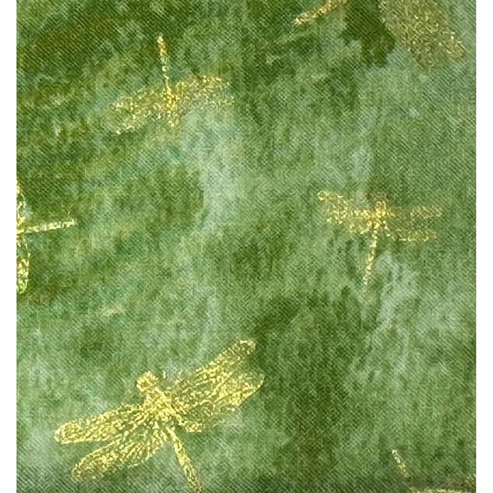 Green Cotton Fabric with Gold Dragonfly Design - 1.5 Yards